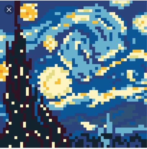 51x51 Starry Night Pixel Art, Grille Pixel Art, Crafternoon Ideas, Pixel Art Minecraft, Image Pixel Art, 8 Bit Art, Piskel Art, Arte 8 Bits, 8bit Art