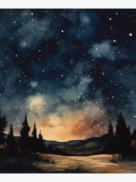 Night Sky Gouache Painting, Night Sky Art Painting, Night Watercolor Paintings, Night Sky Acrylic Painting, Watercolour Night Sky, Watercolour Space, Night Sky Watercolor, Night Watercolor, Watercolor Night Sky