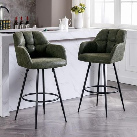 Amazon.com: ROCITY Leather Bar Stools Set of 2 Bar Height Stools with Backs Green Bar Chair for Kitchen Island Modern Barstools with Black Metal Legs, 30 Inch Bar Stools : Home & Kitchen Bar Height, Green Leather, Bar Stool, Stools, Bar Stools, Faux Leather, Bar, Green, Leather