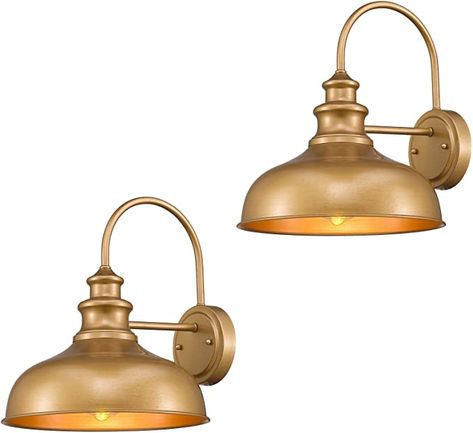 Zeyu 2 Pack Industrial Gooseneck Wall Light, 11 inches Barn Light Fixture, Gold Finish, 02A390-2 AG - - Amazon.com Farmhouse Wall Lighting, Barn Light Fixtures, Front Porch Lighting, Gold Wall Lights, Exterior Light Fixtures, Rustic Light Fixtures, Barn Light, Indoor Lighting Fixtures, Bamboo Wall