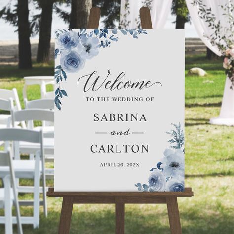 $26.80 | Bohemian Dusty Blue Floral Wedding Sign #wedding sign, wedding, welcome, elegant, watercolor, flowers, dusty blue, bohemian, boho, calligraphy Christmas Wedding Themes, Floral Wedding Sign, Blue Wedding Decorations, Blue Floral Wedding, Wedding Poster, Wedding Signs Diy, Blue Wedding Flowers, Wedding Posters, Dusty Blue Weddings