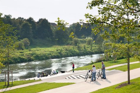 Riverside Lünen by WBP Landscape Architects « Landscape Architecture Works | Landezine Campus Landscape Architecture, House Garden Landscape, Wetland Park, Linear Park, Landscaping Retaining Walls, Urban Landscape Design, Outdoor Paradise, Riverside Park, Park Landscape