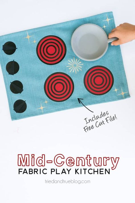 Mid-Century Fabric Play Kitchen with Free Cut File Teen Crafts, Carved Tree, Diy Play Kitchen, Tree Artwork, Wood Designs, Tree Carving, Diy Craft Tutorials, Kids Playhouse, Felt Food