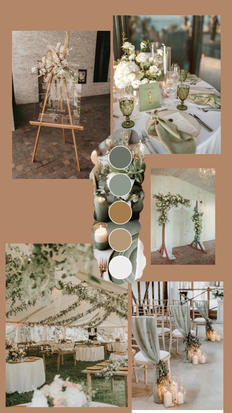 Green And Beige Wedding Theme, Sage Green And Beige Wedding, Beige Wedding Theme, Sage Green Wedding Theme, Sage Green And Beige, Wedding Theme Color Schemes, Western Themed Wedding, Dream Wedding Reception, Tan Wedding