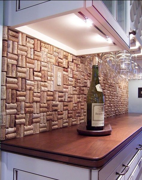 Things to Make with Wine Corks — Eatwell101 Cork Backsplash, Cork Projects, Herringbone Backsplash, Cork Wall, Cork Diy, Wine Cork Crafts, Bottle Corks, Cork Crafts, Wine Room