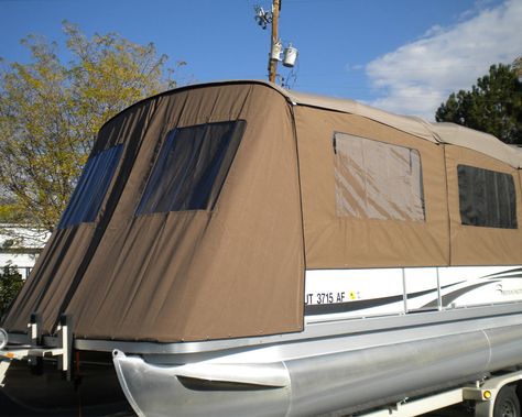 Camper Boat Top - SugarHouse Industries Boat Slip Ideas Marina, Water Shading, Boat Trailer Camper, Redo Pontoon Boat, Boat Canopy, Boat Trailer Guides, Pontoon Boat Covers, Pontoon Boat Accessories, Camper Tops