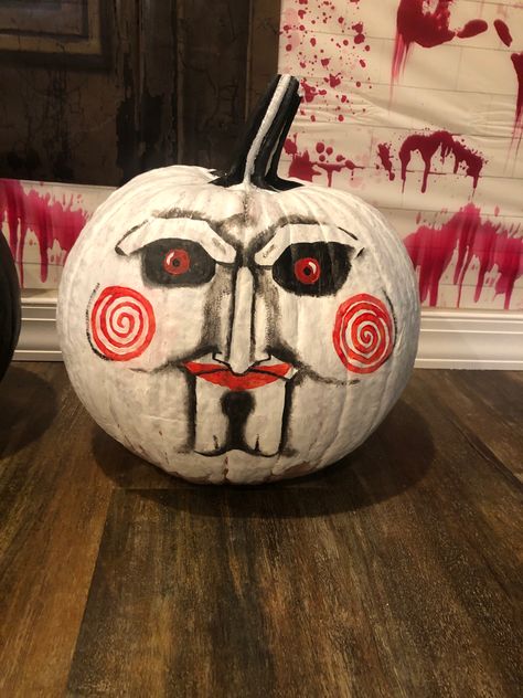 Scary Painting Pumpkins, Scary Punkin Painting, Pumpkin Halloween Painting Ideas, Pumpkin Painting Ideas Creative Scary, Pumpkin Painting Corpse Bride, Scary Pumpkin Painting Ideas Creative, Pumpkin Painting Ideas Horror, Freddy Krueger Pumpkin Painting, Jason Pumpkin Painting