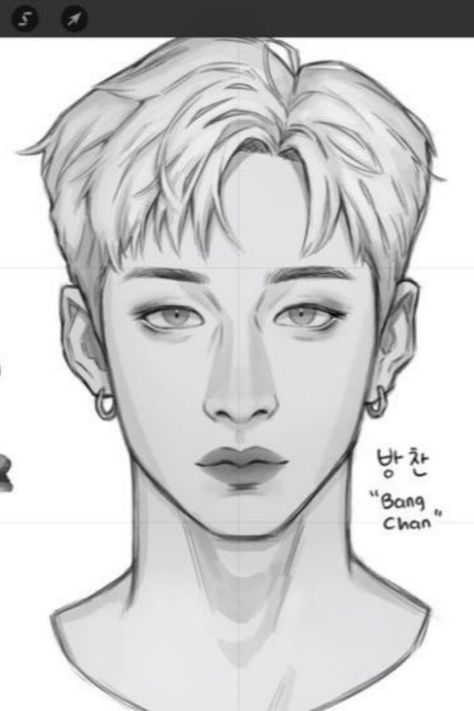 Skz Art Reference, Bangchan Drawing Reference, How To Draw Bangchan, Happy Face Drawing Reference, Skz Drawing Pencil Easy, How To Draw Stray Kids, Bangchan Drawing Easy, Stray Kids Drawings Sketch, Korean Drawing Ideas