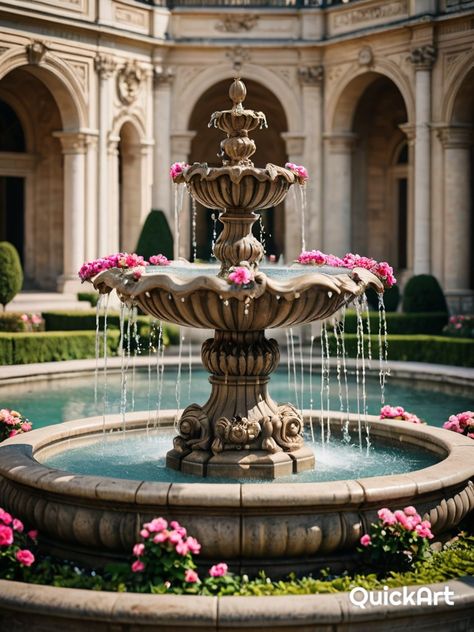 Water Fountains Aesthetic, Spanish Water Fountain, Spanish Fountain, Garden Fountains Outdoor, Breathtaking Architecture, Water Fountain Design, Statue Fountain, Building Front, Fountain Design