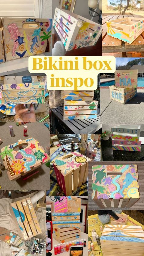 Check out kryslove23's Shuffles Bikini box inspo!! This is your sign to make one! #preppykrys #thatgirl #preppyaesthetic #vanillagirl #summer #outfitinspo #preppy #outfit #bikinibox Summer Diy Projects, Best Friend Activities, Friend Activities, Fun Sleepover Ideas, Summer Fun List, Summer Plans, Preppy Outfit, Painted Boxes, Summer Inspiration