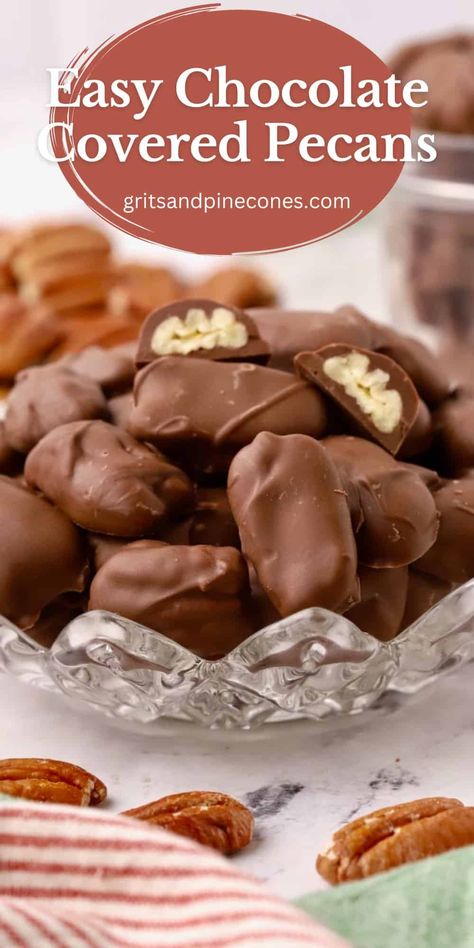 Chocolate Pecan Clusters Candy Recipes, Chocolate Pecan Clusters Easy, Quick Candied Pecans, Candied Pecans Easy Oven, Chocolate Covered Pecans Recipe, Candied Mixed Nuts Easy Recipes, Covered Pecans, Chocolate Covered Pecans, Chocolate Covered Nuts