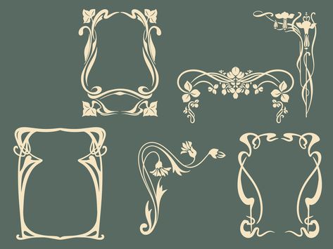 Art Nouveau Accents, Art Nouveau Floral Border, Ornate Design Pattern, Art Nouveau Frame Illustration, Art Nouveau Frame Design, Simple Art Nouveau Pattern, How To Draw Art Nouveau, Art Neauveau Borders, Art Nouveau Corner