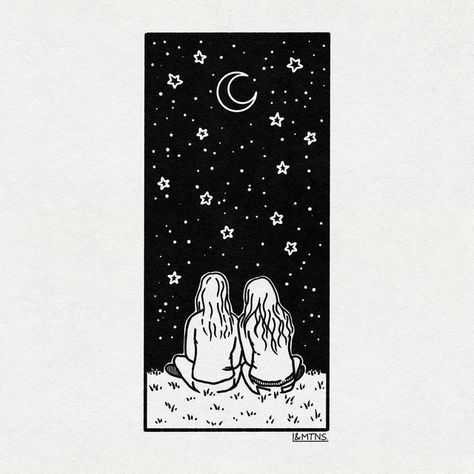 Rosa, Ink Illustrator & Tattoo Designer on Instagram: "Stargazing and talking about life was the theme for this commission. #stargazing #inkart #inkdesign #tattoocommission #customart #customartwork #blackart #blackartist #blackink #nightskypainting #nightskyart #bffgoals #collegememories #illustrationartists #illustrator #illustration #inkillustration #inkillustrations #inkillustrator" Quasar Tattoo, Marker Patterns, Stargazing Drawing, Stargazing Tattoo, Tattoo Designer, Simple Sketches, Uv Tattoo, Night Sky Art, Night Sky Painting