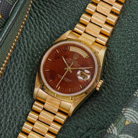 Rolex Day-Date 18248 'Burl Wood' - Amsterdam Vintage Watches Rolex Day Date Vintage, Amsterdam Vintage, Rolex Vintage, 2024 Goals, Tony Soprano, Rolex Models, Burl Wood, Mens Fashion Streetwear, Vintage Rolex