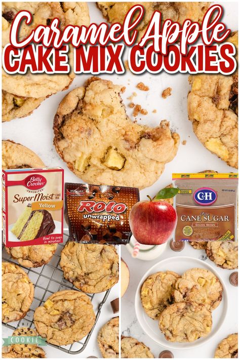 Caramel Apples For Bake Sale, Caramel Apple Cake Mix Cookies, Apple Cake Mix Cookies, Apple Cake Cookies, Apple Pie Cake Mix Cookies, Thanksgiving Cake Mix Cookies, Thanksgiving Cookie Tray Ideas, Easy Cake Box Cookies, Cookies From Cake Mixes