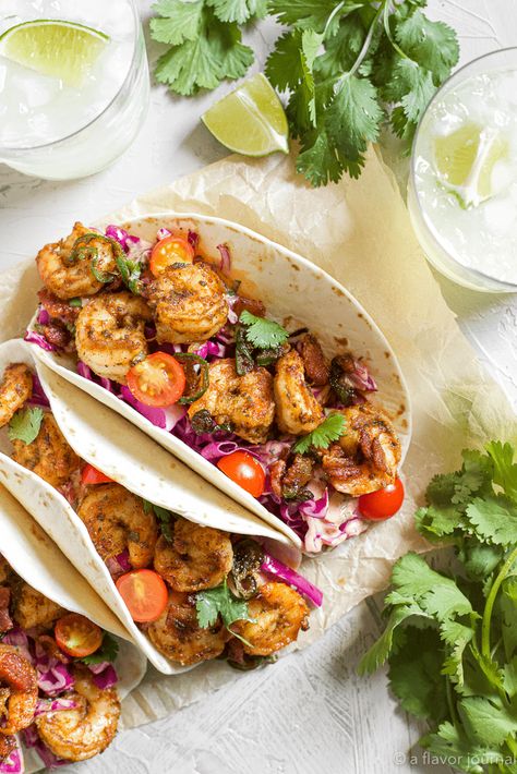 Spicy Baja Shrimp Tacos with Cabbage Slaw Taco Cabbage Slaw, Recipe For Shrimp Tacos, Taco Cabbage, Shrimp Tacos With Cabbage Slaw, Cabbage Slaw For Tacos, Baja Shrimp, Baja Shrimp Tacos, Kale Chicken Salad, Cabbage Slaw Recipes