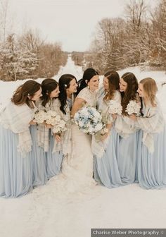 Winter bridesmaid dresses - light soft blue snow classic traditional column shawl white {Charise Weber Photography} Light Blue Winter Bridesmaid Dresses, Light Blue Winter Wedding Theme, Ice Blue Bridesmaid Dress Winter, Icy Blue Bridesmaids Dresses Winter, Winter Wedding Bridesmaid Dresses Blue, Winter Blue Bridesmaid Dresses, Icy Blue Bridesmaids Dresses, Blue Winter Bridesmaid Dresses, Light Blue Winter Wedding