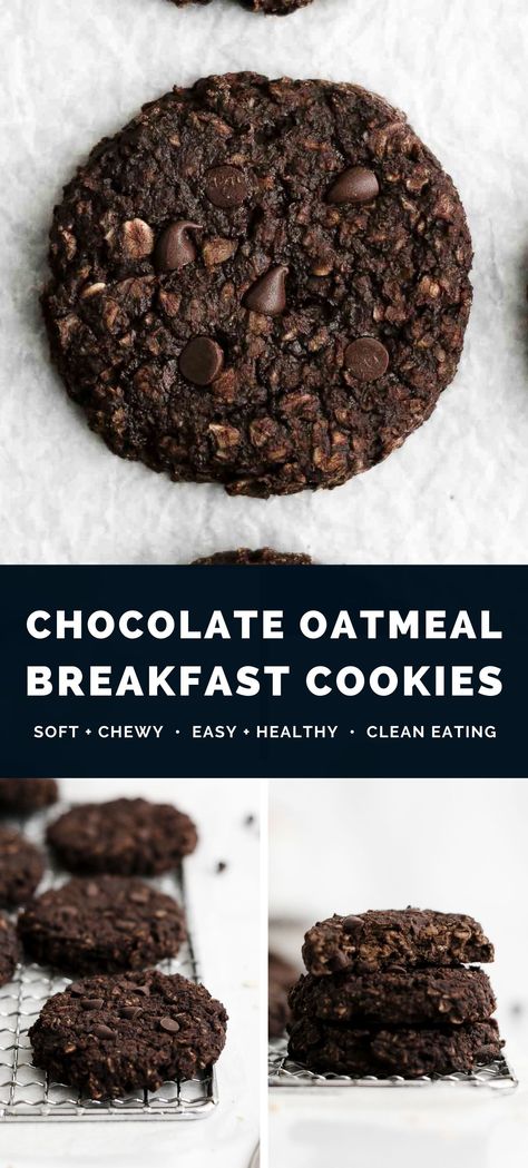 Healthy Chocolate Oatmeal Breakfast Cookies – soft, chewy, flourless & SO good! This recipe is easy to make. They taste like you're eating BROWNIES for breakfast! (Gluten free, dairy free & eggless too!) ♡ easy gluten free vegan breakfast cookies. clean eating chocolate oatmeal breakfast cookies for kids. low calorie breakfast cookies recipe no white sugar. easy breakfast cookies recipe no flour. double chocolate breakfast cookies healthy recipe. Healthy Breakfast Cookies Gluten Free, Chocolate For Breakfast, Healthy Nut Free Cookies, Breakfast Cookies No Peanut Butter, Eggless Breakfast Cookies, No Banana Breakfast Cookies, Healthy Oatmeal Cookies Breakfast, Oatmeal Breakfast Cookies No Bananas, Healthy Baking Low Calorie