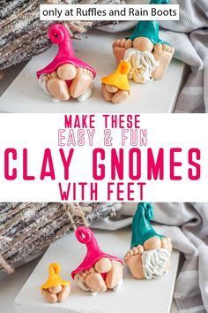 Polymer Clay People Easy, Polymer Clay Gnomes, Gnome Shoes, Clay Gnomes, Garden People, Easy Polymer Clay, Gnome Crafts, Polymer Clay Craft, Diy Fimo