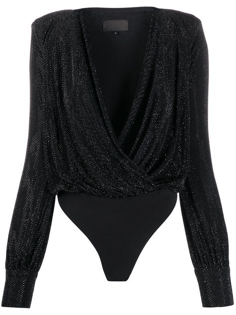 PHILIPP PLEIN CRYSTAL-EMBELLISHED WRAP BODYSUIT. #philippplein #cloth Wrap Bodysuit, Venus Fashion, Body Manga Longa, Plunging Neck, Swag Outfits For Girls, Bodysuit Black, Crop Top Outfits, Womens Black Dress, Philipp Plein