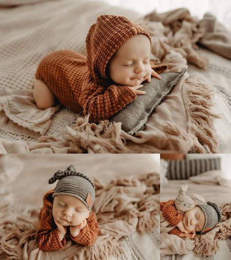 Just Born Baby Photoshoot, Boho Newborn Photos, Newborn On Bed Photography, Rustic Newborn Pictures, Boho Newborn Photoshoot, Boho Lifestyle Newborn Photography, Newborn Photos Neutral Colors, Posed Newborn Photography, Newborn Rustic Photography