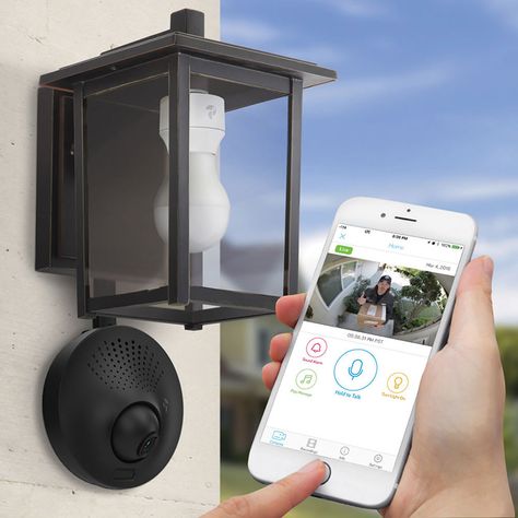 These innovative outdoor Wi-Fi security cameras only need access to a porch or garage light to power them up - no wiring required. Coolest Gadgets, Wireless Home Security Systems, Hammacher Schlemmer, Best Home Security, Security Equipment, Wireless Home Security, Home Alarm, Smart Light Bulbs, Garage Lighting