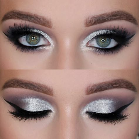 Silver Eye Makeup, Ball Makeup, Silver Makeup, Silver Eyeshadow, House Of Lashes, Eyeshadow For Blue Eyes, Formal Makeup, Smink Inspiration, White Makeup