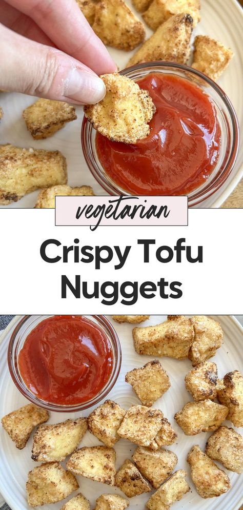 These crispy tofu nuggets made in the air fryer are a perfect vegan and vegetarian option for a high protein snack or meal. Enjoy these crispy tofu chicken nuggets, a delicious twist on traditional nuggets. It's one of the best tofu nuggets recipes—easy, crisp, and delicious. Try these tofu nuggets in the air fryer for a quick and healthy option. Tofu Chicken Nuggets, Tofu Air Fryer, Air Fryer Tofu, Best Tofu, High Protein Recipes Dinner, Tofu Nuggets, Tofu Chicken, High Protein Snack, High Protein Dinner