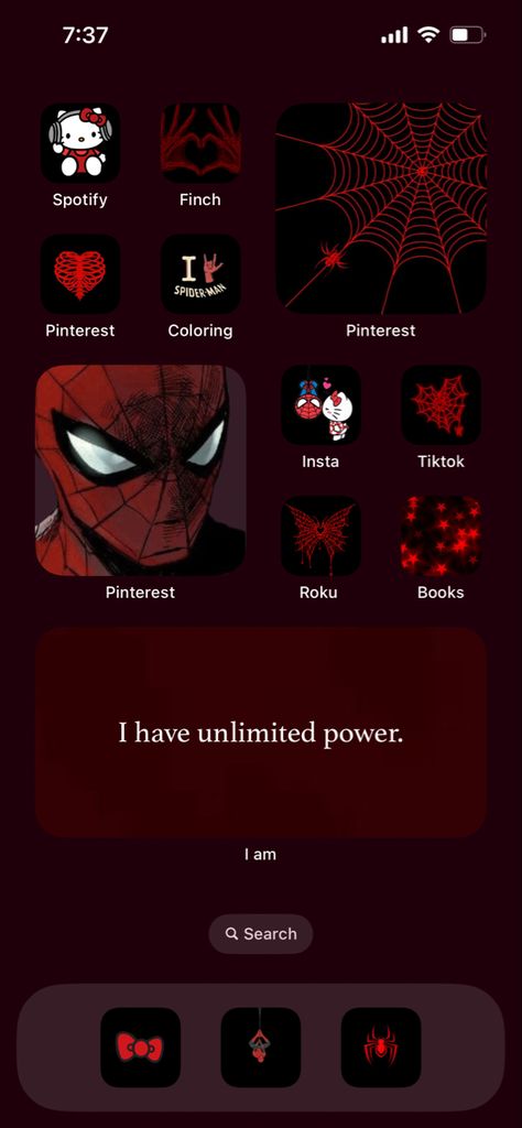 Spiderman Aesthetic Homescreen, Spiderman Widgets Black And Red, Red Spider Wallpaper Aesthetic, Spiderman Wallpaper Lockscreen, Widget Iphone Aesthetic Spiderman, Dark Spiderman Icon, Spiderman Home Screen Wallpaper, Spiderman Phone Aesthetic, Dark Red Spiderman Wallpaper