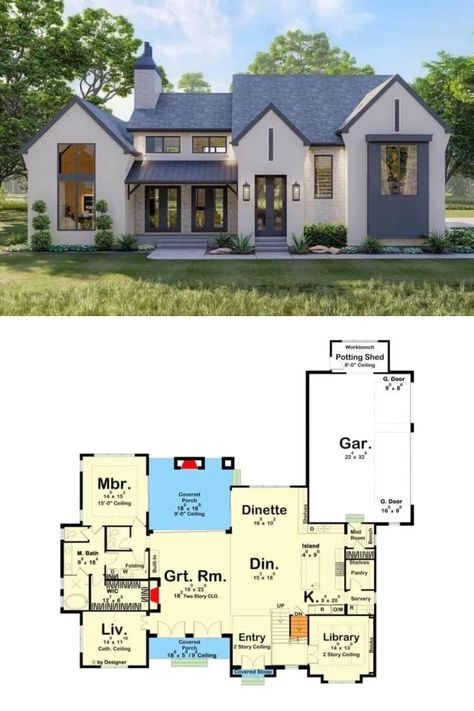 3,400 Sq Ft Modern 4-Bedroom Cottage House Plan with Loft and Balcony (Two-Story) 4 Bedroom Cottage House Plans, 400 Sq Ft House Plans, Cottage With Loft, 400 Sq Ft House, Two Story Cottage, French Entry Doors, Loft Floor Plans, Balcony Floor, Loft Floor