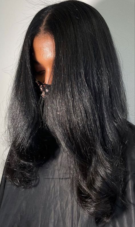 Long Healthy Relaxed Hair, Silk Press Straight Hair, Straight Natural Hair Black Women, Relaxed Natural Hair, Long Relaxed Hair, Healthy Black Hair, Pressed Natural Hair, Silk Press Natural Hair, Straight Natural