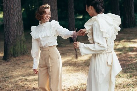 Non-Binary and Gender Neutral Wedding Outfits for Stylish Nearly-Weds - hitched.co.uk Gender Fluid Wedding, Nonbinary Wedding Outfit, Androgynous Wedding, White Vest Suit, Non Binary Wedding, Shirt Tailoring, Gender Neutral Wedding, Nonbinary Wedding, Non Binary Outfits