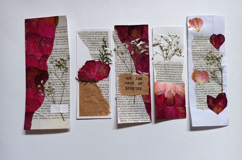 #Flower_Scrapbook_Ideas #Painting_With_Real_Flowers #Unique_Craft_Ideas #Bookmarks_Stickers Painting With Real Flowers, Bookmarks Stickers, Rose Bookmark, Art Bookmarks, Flower Petal Art, Leaf Bookmark, Handmade Journals Diy, Handmade Bookmarks Diy, Decorated Gift Bags