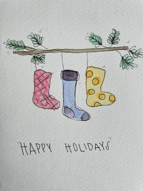 Easy Christmas Cards To Make Cute Ideas, Christmas Cards Painting Ideas, Happy Holidays Cards Diy, Watercolor Holiday Cards Easy, Christmas Cards Ideas Watercolor, Cute Holiday Card Ideas, Simple Christmas Cards Drawing, Cute Christmas Card Designs, Homemade Christmas Cards Ideas Simple