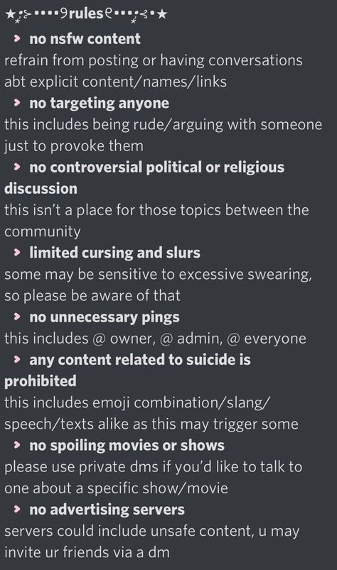 Cute Server Names For Discord, Rules Discord Banner Aesthetic, Discord Text Channels Ideas, Discord Rules Template, Rules For Discord Server, Servers To Join On Discord, Discord Server Design, Discord Server Name Ideas Aesthetic, Discord Event Ideas