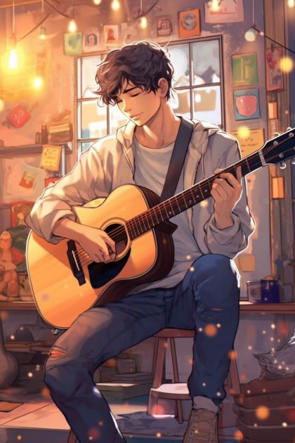 Anime Guitar Wallpaper, Wallpaper Guitar, Anime Sweet Couple, Guitar Wallpaper, Guitar Sketch, Guitar Illustration, Guitar Boy, Guitar Painting, Boy Drawing