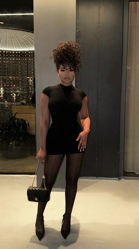 Paris Looks Black Women, Chill Dinner Outfit Black Women, Day Party Fall Outfits, Fall Fits Night Out, Classy Outfit With Heels, Good Dress Outfits, Long Gray Skirt Outfit Black Women, Black Cocktail Party Outfit, Black Sheer Dress Outfit Night