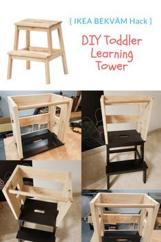 Toddler Learning Tower from Upcycled Material Learning Tower Ikea, Diy Learning Tower, Learning Tower Diy, Toddler Kitchen Stool, Diy Montessori Toys, Bar Basement Ideas, Basement Ideas Bar, Toddler Kitchen, Montessori Diy