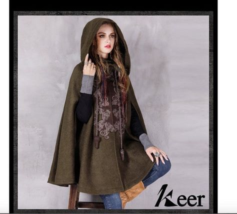 Cape Fashion, Cloak Coat, Hooded Wool Coat, Sleeveless Coat, Boho Festival Fashion, Long Winter Coats, Wool Cape, Hooded Cloak, Embroidered Wool