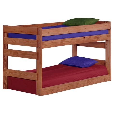 Have to have it. Chelsea Home Twin over Twin Jr. Bunk Bed - Mahogany - $448 @hayneedle Bunk Bed Ideas Diy, Bunk Bed Designs For Teens, Sharing Bed, Bunk Beds Small Room, Low Bunk Beds, Bottom Bunk, Cool Bunk Beds, Bunk Beds With Stairs, Space Bedding