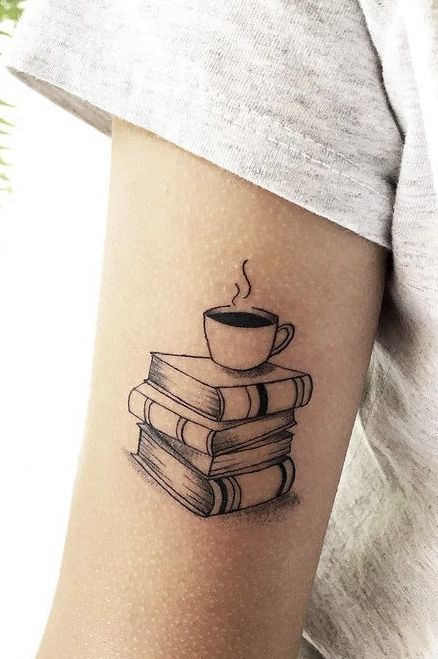 Reading Tattoo, Traditional Tattoo Outline, Teacher Tattoos, Book Lover Tattoo, Books Tattoo, Tea Tattoo, Bookish Tattoos, Literary Tattoos, Coffee Tattoos