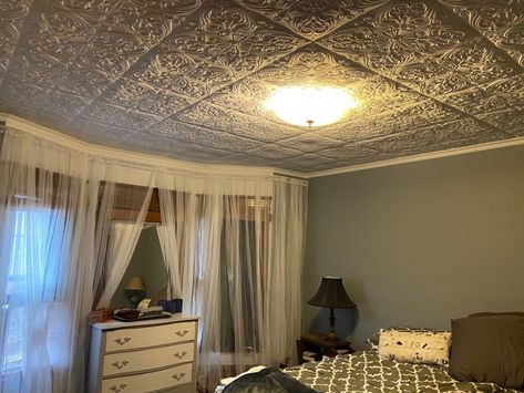 Repair Damaged Plaster Ceiling in Master Bedroom – Photo Contest Foam Crown Molding, Styrofoam Ceiling, Styrofoam Ceiling Tiles, Covering Popcorn Ceiling, Pvc Ceiling Tiles, Foam Glue, Decorative Ceiling Tile, Ceiling Texture, Floor Molding