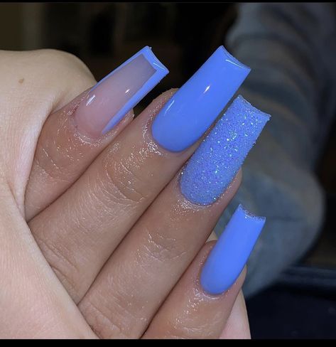 Pic from @ nailsby.tatem Nails With Blue Glitter, Blue Tip Nails, Nails With Blue, Nails Short Square, Tapered Square Nails, Acrylic Toe Nails, Nails Coffin Short, Blue Acrylic Nails, Colored Acrylic Nails