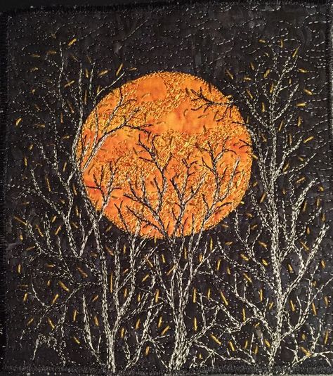 Harvest Moon Painting, Shakespeare Collage, Cozy Wallpaper, Landscape Quilting, Fall Wallpapers, Goodnight Moon, Autumn Girl, Landscape Quilt, Collage Ideas