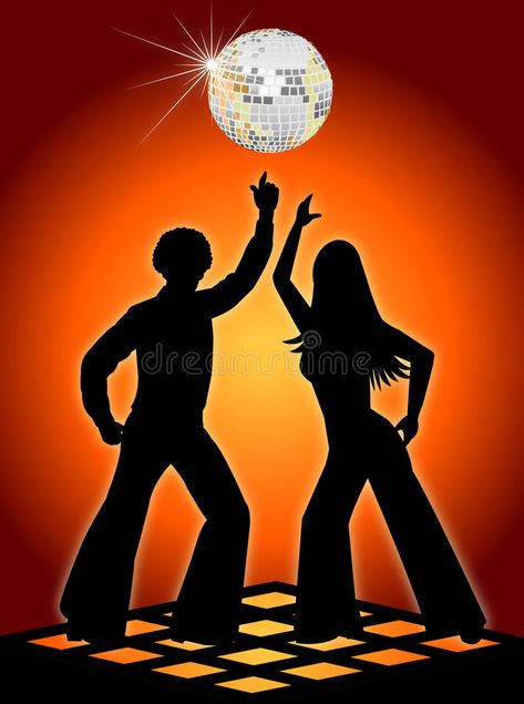 Retro Disco Dancers Orange. Silhouette illustration of two retro, seventies-styl , #sponsored, #retro, #illustration, #style, #seventies, #Silhouette #ad Disco Images, Onda Disco, Illustration Of Couple, Cowboy Disco, Music Themed Cakes, Studio 54 Party, 70s Theme Party, Ball Illustration, Musica Disco