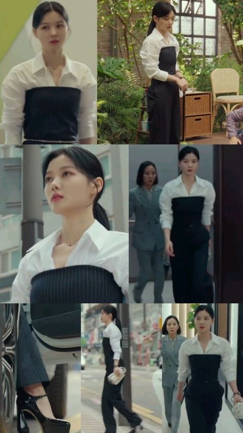 Black Pants And Top Outfit Classy, K Drama Business Outfit, Do Dohee Looks, Kdrama Work Outfits, Dodohee Outfits My Demon, Dodo Hee My Demon Outfits, Do Do Hee Outfits, Do Do Hee My Demon Outfits, Black Stylish Outfits