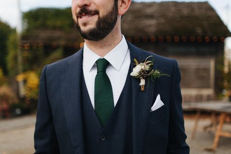 Winter Blue And Green Wedding, Black Suit Dark Green Tie Wedding, Navy Suit With Dark Green Tie, Navy Blue And Deep Green Wedding, Groom Navy Suit Green Tie, Navy Suit And Green Tie, Pine And Navy Wedding, Navy And Green Groom, Forest Green Tie Wedding