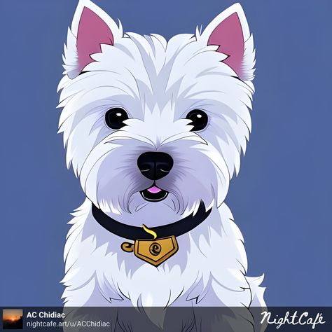 Cute West Highland White Terrier, cartoon drawing, dog breed, created using Nightcafe Ai tool for generating art using artificial intelligence. West Highland Terrier Drawing, West Highland White Terrier Drawing, Westie Drawing, Drawing Dog, Westie Dogs, Dog Crafts, Animal Patterns, West Highland White, White Terrier