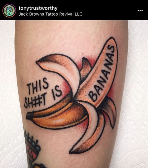 Banana Tattoo, Browning Tattoo, Sticker Tattoo, Tattoo Trend, Tattoo Desings, School Tattoo, Old School Tattoo, Pretty Tattoos, Tattoo Shop