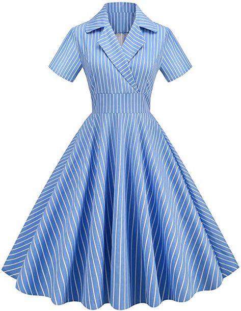 Nihsatin Womens Vintage 1950s Retro Rockabilly Swing Cocktail Dresses with Belt : Clothing, Shoes & Jewelry Vintage Outfits For Women, Vintage 1950s Dress, Dress With Short Sleeves, Vintage 1950s Dresses, Vestidos Vintage, 1950s Dress, Blue Midi Dress, Mode Vintage, Retro Dress